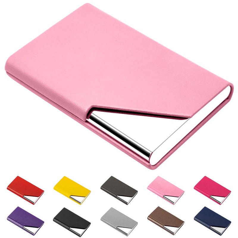 Padike Business Card Holder, PU Leather & Stainless Steel Multi Card Case for Men & Women, Name Card Holder, Credit Card Wallet, ID Case/Holder with Magnetic Closure (Pink) - Image 1